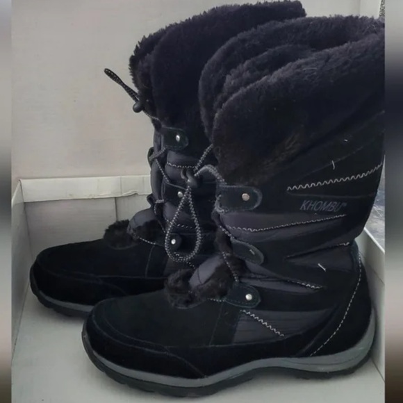 Khombu Black Fur lined winter boots GUC 8 - Picture 3 of 3